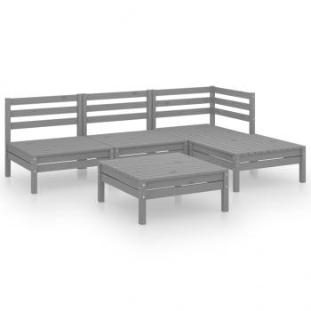 5-tlg. Garten-Lounge-Set Massivholz Kiefer Grau