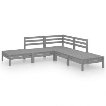 5-tlg. Garten-Lounge-Set Massivholz Kiefer Grau