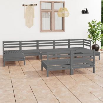 ARDEBO.de - 9-tlg. Garten-Lounge-Set Grau Massivholz Kiefer