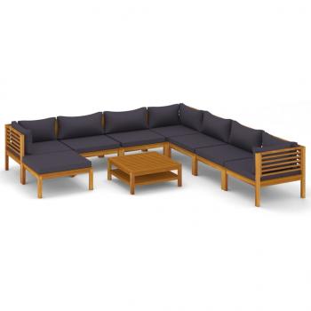 9-tlg. Garten-Lounge-Set mit Auflage Massivholz Akazie