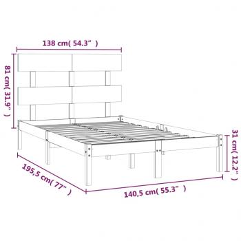 Massivholzbett Grau 135x190 cm