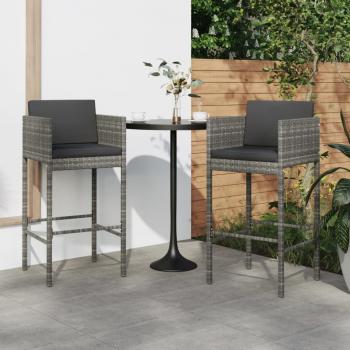 ARDEBO.de - Barhocker 2 Stk. mit Kissen Grau Poly Rattan 