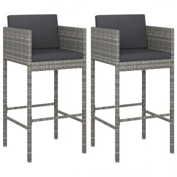 Barhocker 2 Stk. mit Kissen Grau Poly Rattan 