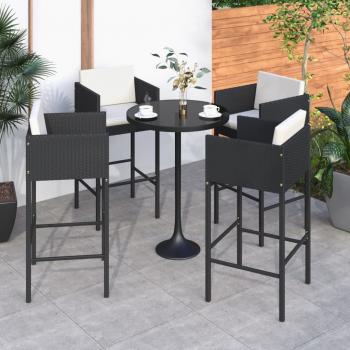 ARDEBO.de - Barhocker 4 Stk. mit Kissen Schwarz Poly Rattan