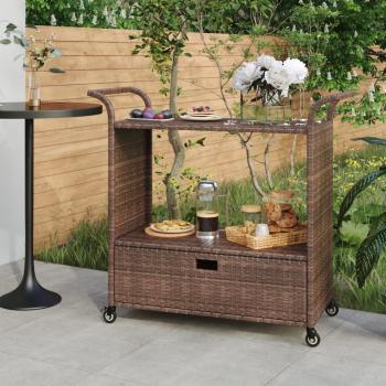 ARDEBO.de - Barwagen mit Schublade Braun 100x45x97 cm Poly Rattan  