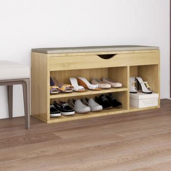 ARDEBO.de - Schuhbank mit Kissen Sonoma-Eiche 104x30x49 cm Holzwerkstoff