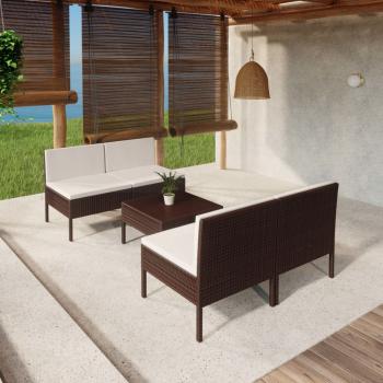 ARDEBO.de - 5-tlg. Garten-Lounge-Set mit Auflagen Poly Rattan Braun