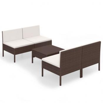 5-tlg. Garten-Lounge-Set mit Auflagen Poly Rattan Braun