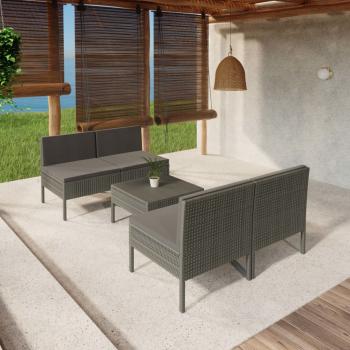 ARDEBO.de - 5-tlg. Garten-Lounge-Set mit Auflagen Poly Rattan Grau