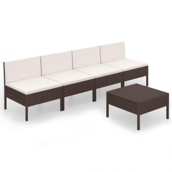 5-tlg. Garten-Lounge-Set mit Auflagen Poly Rattan Braun