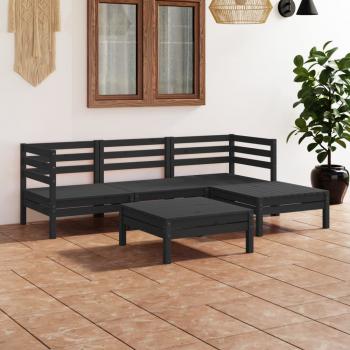 ARDEBO.de - 5-tlg. Garten-Lounge-Set Massivholz Kiefer Schwarz