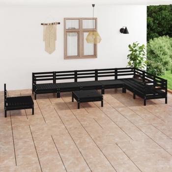 ARDEBO.de - 9-tlg. Garten-Lounge-Set Massivholz Kiefer Schwarz