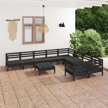 ARDEBO.de - 10-tlg. Garten-Lounge-Set Schwarz Massivholz Kiefer