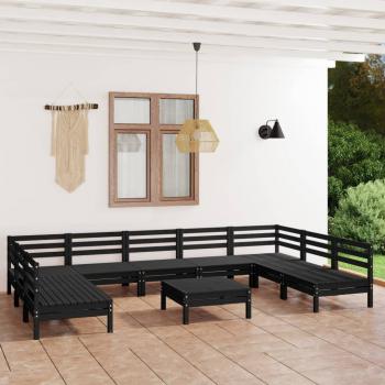 ARDEBO.de - 10-tlg. Garten-Lounge-Set Schwarz Massivholz Kiefer