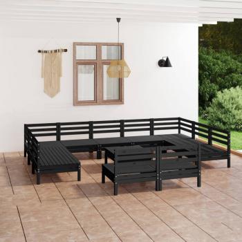 ARDEBO.de - 12-tlg. Garten-Lounge-Set Schwarz Massivholz Kiefer