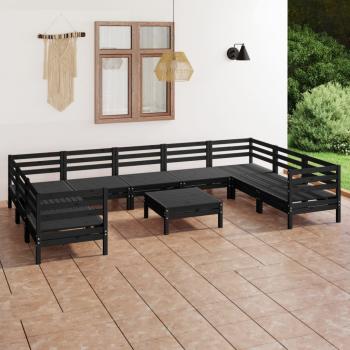 ARDEBO.de - 10-tlg. Garten-Lounge-Set Schwarz Massivholz Kiefer