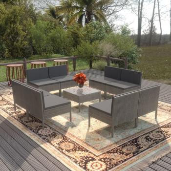 ARDEBO.de - 9-tlg. Garten-Lounge-Set mit Auflagen Poly Rattan Grau