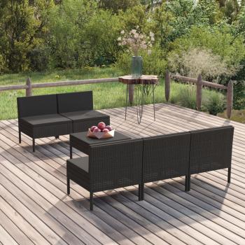 ARDEBO.de - 6-tlg. Garten-Lounge-Set mit Auflagen Poly Rattan Schwarz