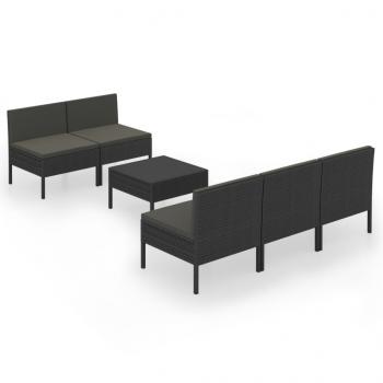 6-tlg. Garten-Lounge-Set mit Auflagen Poly Rattan Schwarz