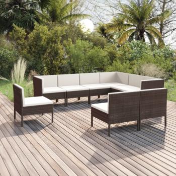 ARDEBO.de - 9-tlg. Garten-Lounge-Set mit Auflagen Poly Rattan Braun