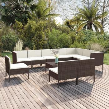 ARDEBO.de - 11-tlg. Garten-Lounge-Set mit Auflagen Poly Rattan Braun