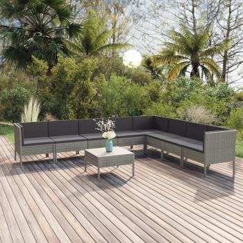 ARDEBO.de - 9-tlg. Garten-Lounge-Set mit Auflagen Poly Rattan Grau