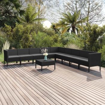 ARDEBO.de - 9-tlg. Garten-Lounge-Set mit Auflagen Poly Rattan Schwarz