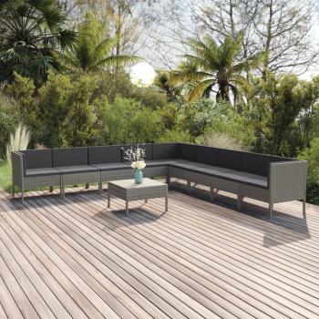 ARDEBO.de - 9-tlg. Garten-Lounge-Set mit Auflagen Poly Rattan Grau