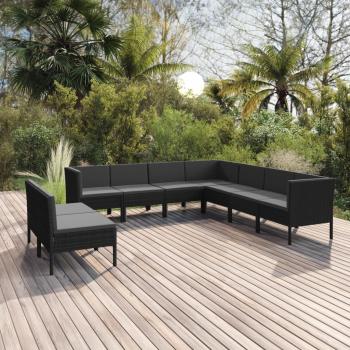 ARDEBO.de - 9-tlg. Garten-Lounge-Set mit Auflagen Poly Rattan Schwarz