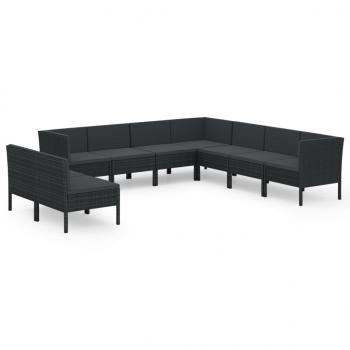 9-tlg. Garten-Lounge-Set mit Auflagen Poly Rattan Schwarz