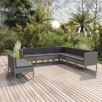 ARDEBO.de - 9-tlg. Garten-Lounge-Set mit Auflagen Poly Rattan Grau