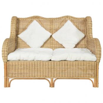 2-Sitzer-Sofa Natürliches Rattan und Leinen