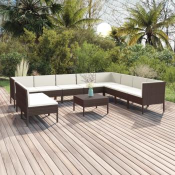 ARDEBO.de - 11-tlg. Garten-Lounge-Set mit Auflagen Poly Rattan Braun