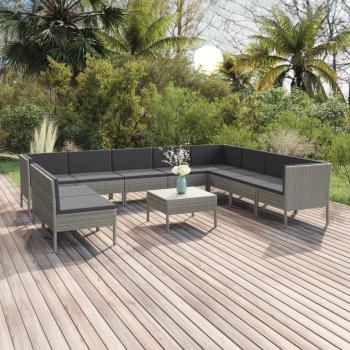 ARDEBO.de - 11-tlg. Garten-Lounge-Set mit Auflagen Poly Rattan Grau