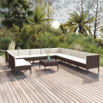 ARDEBO.de - 12-tlg. Garten-Lounge-Set mit Auflagen Poly Rattan Braun