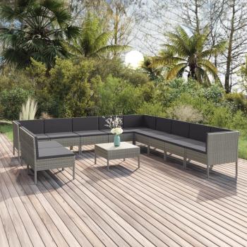 ARDEBO.de - 12-tlg. Garten-Lounge-Set mit Auflagen Poly Rattan Grau