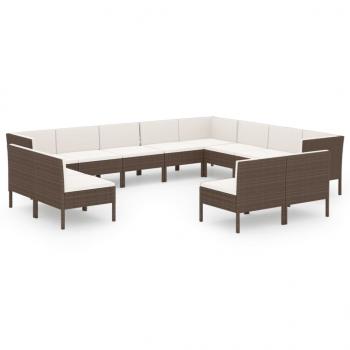 12-tlg. Garten-Lounge-Set mit Auflagen Poly Rattan Braun