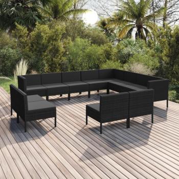 ARDEBO.de - 12-tlg. Garten-Lounge-Set mit Auflagen Poly Rattan Schwarz