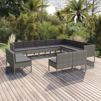 ARDEBO.de - 12-tlg. Garten-Lounge-Set mit Auflagen Poly Rattan Grau