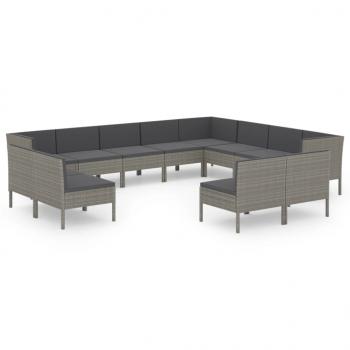 12-tlg. Garten-Lounge-Set mit Auflagen Poly Rattan Grau