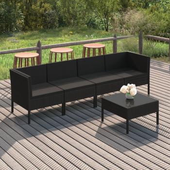 ARDEBO.de - 5-tlg. Garten-Lounge-Set mit Auflagen Poly Rattan Schwarz