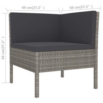 5-tlg. Garten-Lounge-Set mit Auflagen Poly Rattan Grau