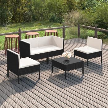 ARDEBO.de - 5-tlg. Garten-Lounge-Set mit Auflagen Poly Rattan Schwarz