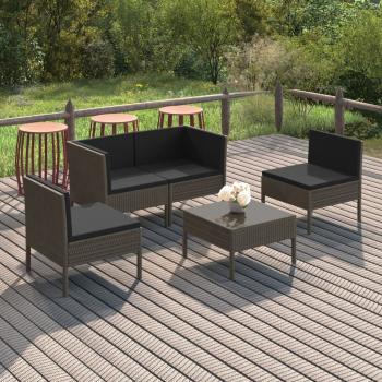 ARDEBO.de - 5-tlg. Garten-Lounge-Set mit Auflagen Poly Rattan Grau