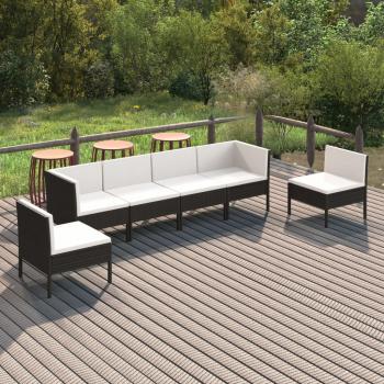 ARDEBO.de - 6-tlg. Garten-Lounge-Set mit Auflagen Poly Rattan Schwarz