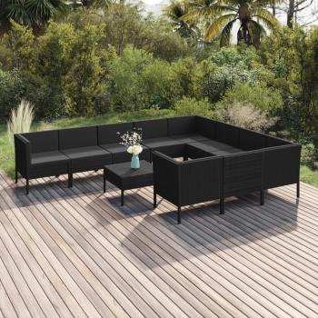 ARDEBO.de - 11-tlg. Garten-Lounge-Set mit Auflagen Poly Rattan Schwarz