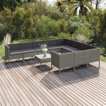 ARDEBO.de - 11-tlg. Garten-Lounge-Set mit Auflagen Poly Rattan Grau