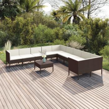 ARDEBO.de - 11-tlg. Garten-Lounge-Set mit Auflagen Poly Rattan Braun