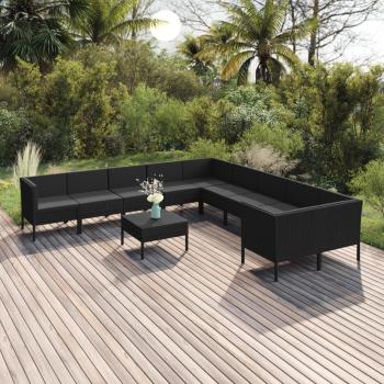 ARDEBO.de - 11-tlg. Garten-Lounge-Set mit Auflagen Poly Rattan Schwarz