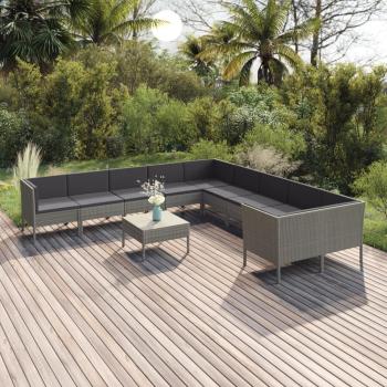 ARDEBO.de - 11-tlg. Garten-Lounge-Set mit Auflagen Poly Rattan Grau